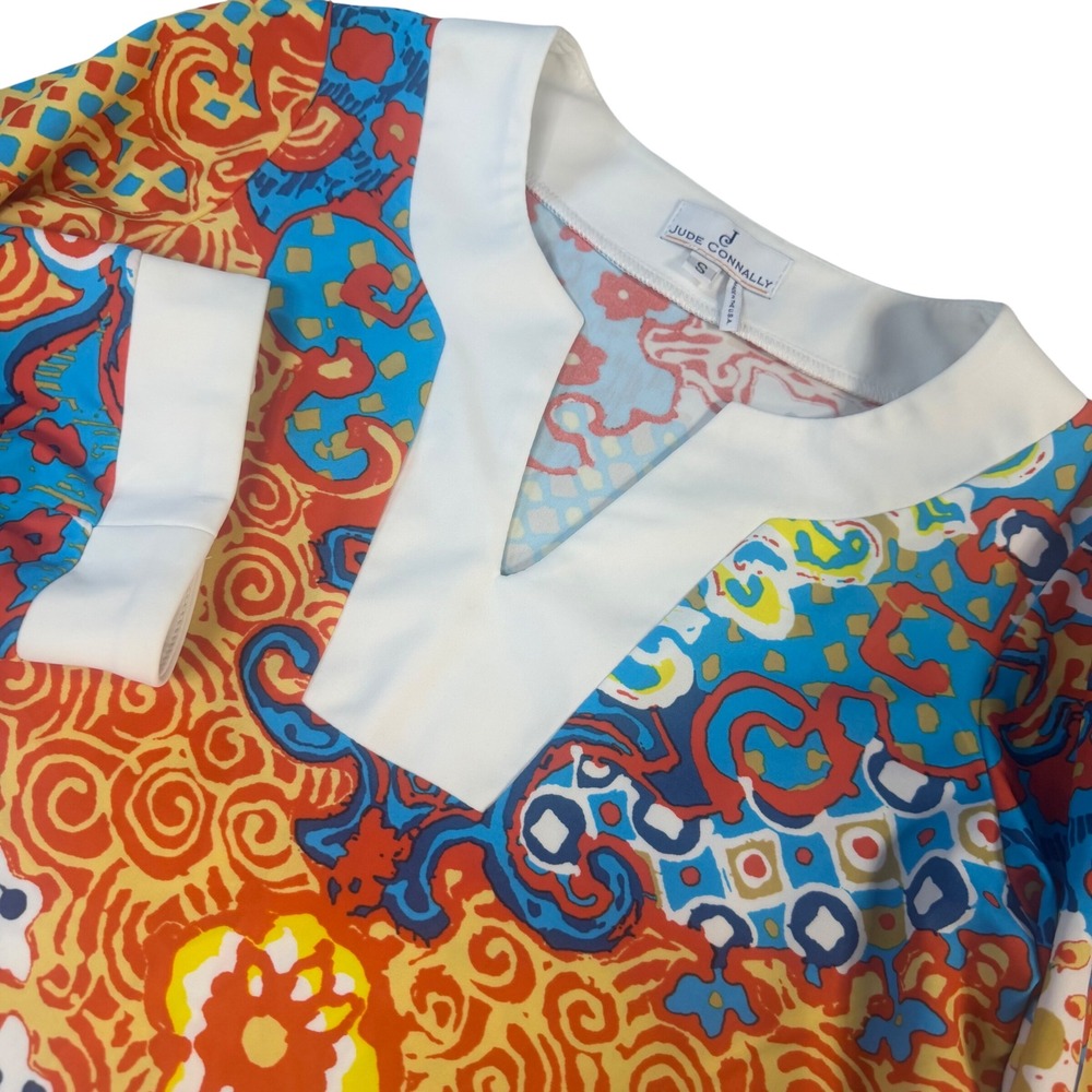 Jude Connally‎ Womens Multi Color Geometric Floral 3/4 Sleeve Tunic Top Size S